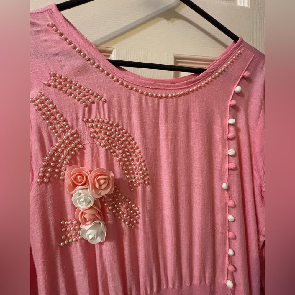 Pink Embellished Top with Floral Accents